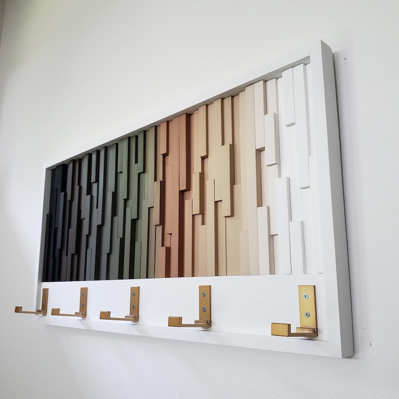 Nordic Spectrum Wall Hook Rack Plank Wood Mosaic Wall Decor