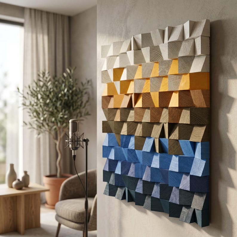 Square Acoustic Sound Diffuser Wood Mosaic Wall Decor