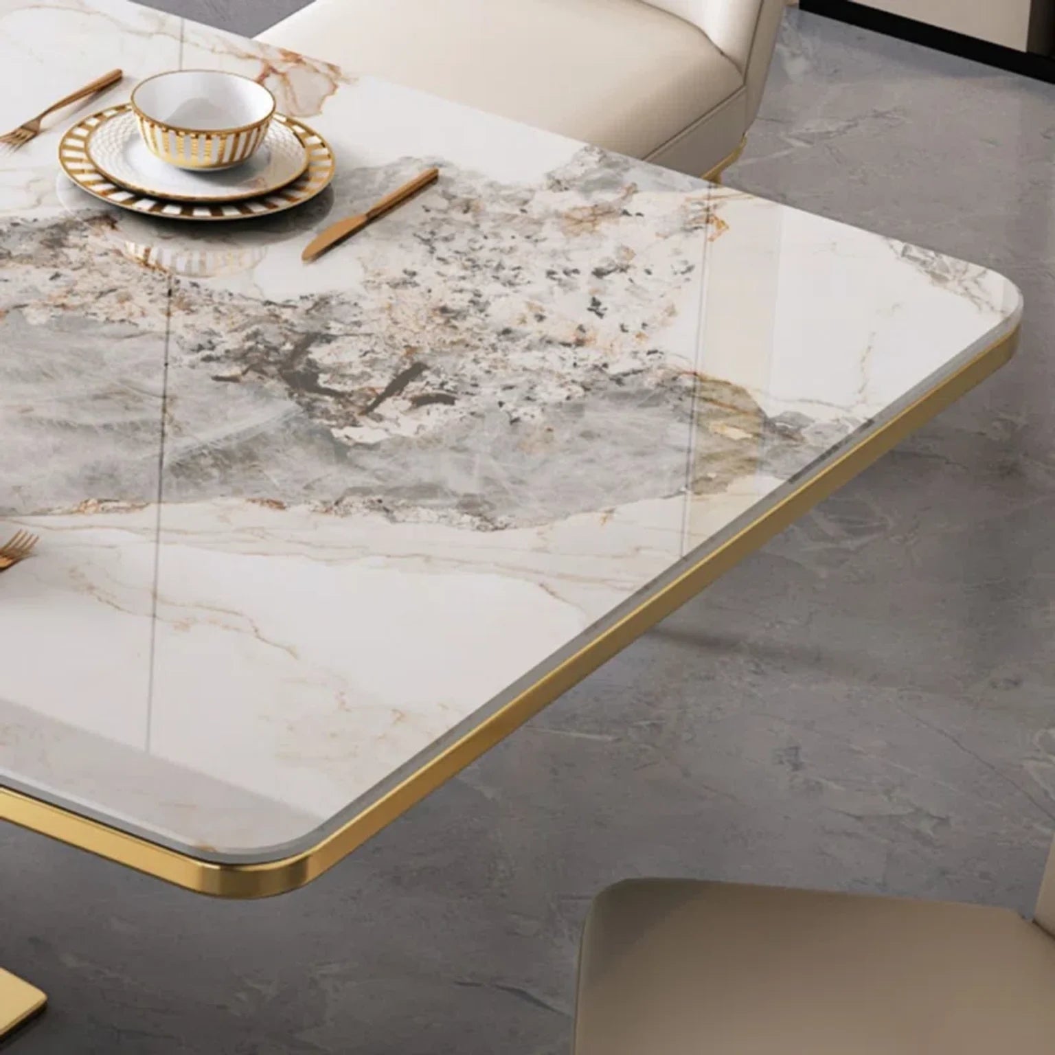 Wonderful Bright Stainless Steel Gold Dinning Table