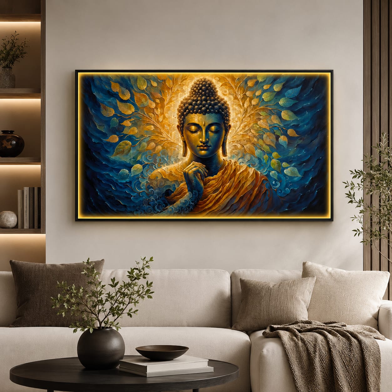 Floral Buddha Crystal Painting With LED