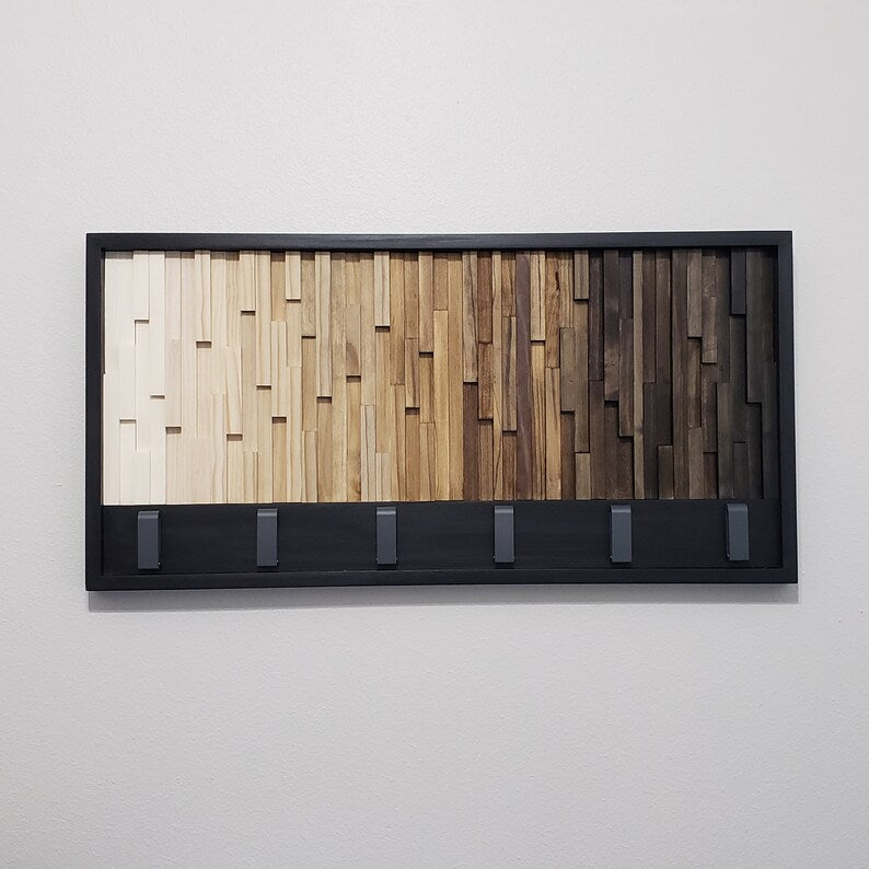 Timber Gradient With Hook Rack Plank Wood Mosaic Wall Decor
