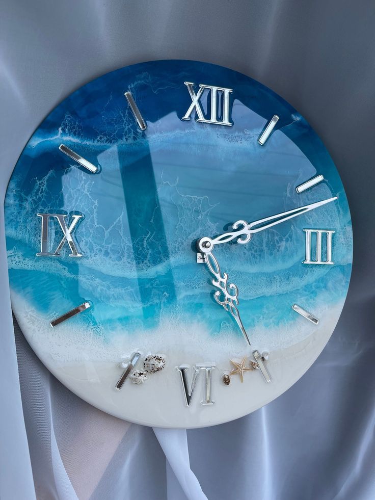 Charming Beach Blue Epoxy Resin Wall Clock