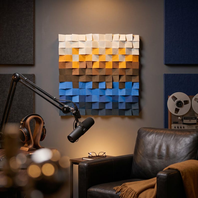 Square Acoustic Sound Diffuser Wood Mosaic Wall Decor