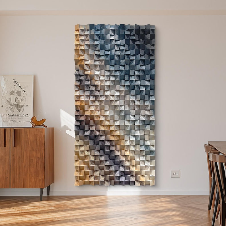 Monochrome Facets Wood Mosaic Wall Decor