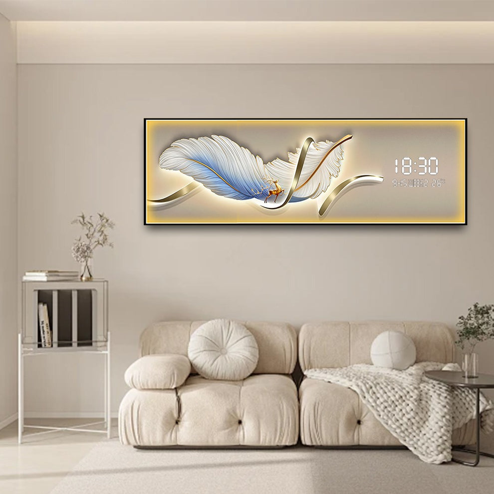 Feather Touch Crystal Painting With Digital Clock And Led