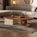 Modern Oval Wooden Coffee Table with Artistic Pedestal Base