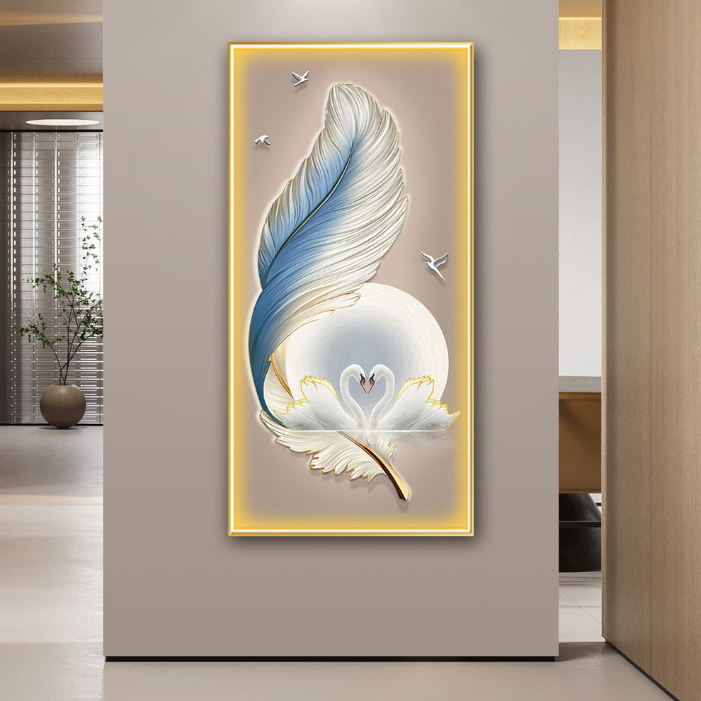 Enchanting White Swan Crystal Painting With LED