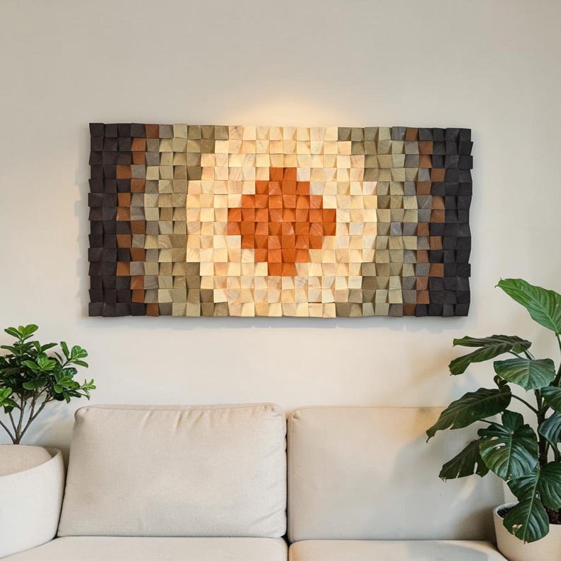 Sound Absorbing Art for Living Room Wood Mosaic Wall Decor
