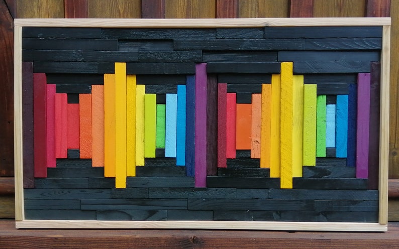 Spectrum Wave Plank Wood Mosaic Wall Decor