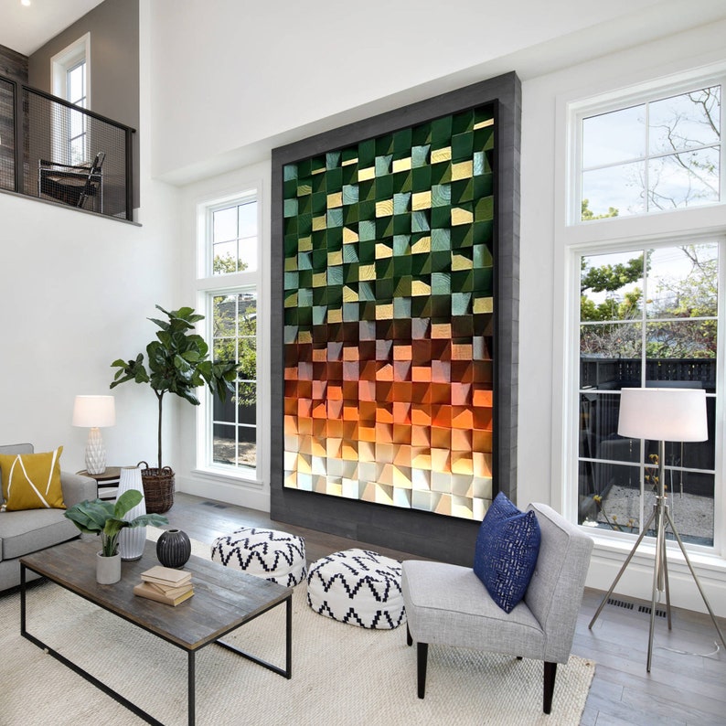 Emerald Green Wood Mosaic Wall Decor