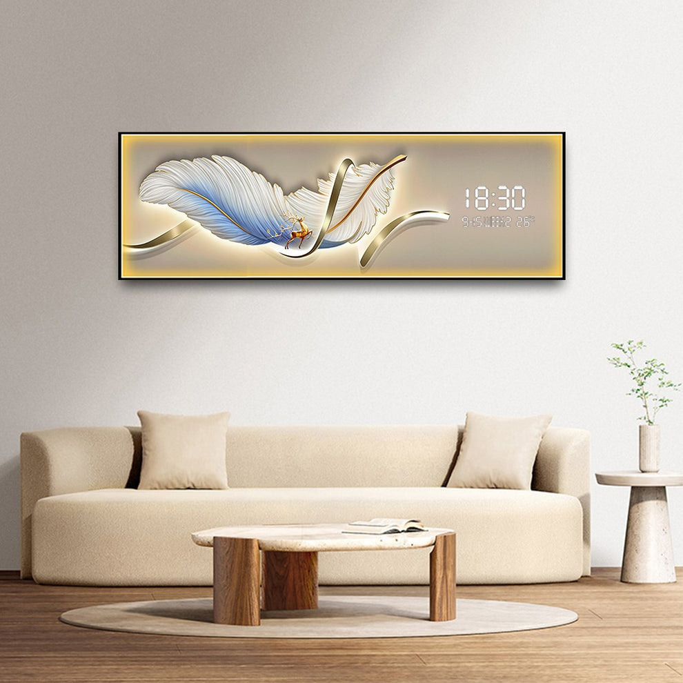 Feather Touch Crystal Painting With Digital Clock And Led