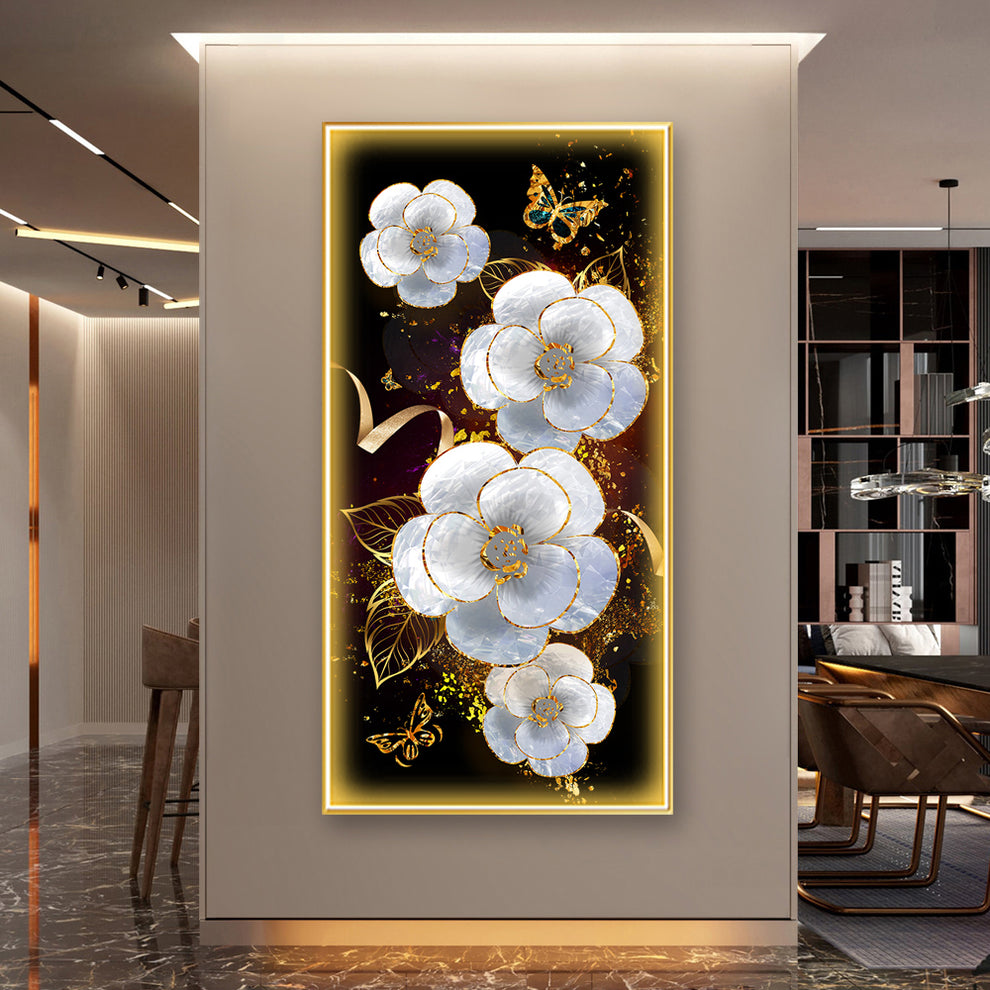 Stunning White Flowers Crystal Painting With LED