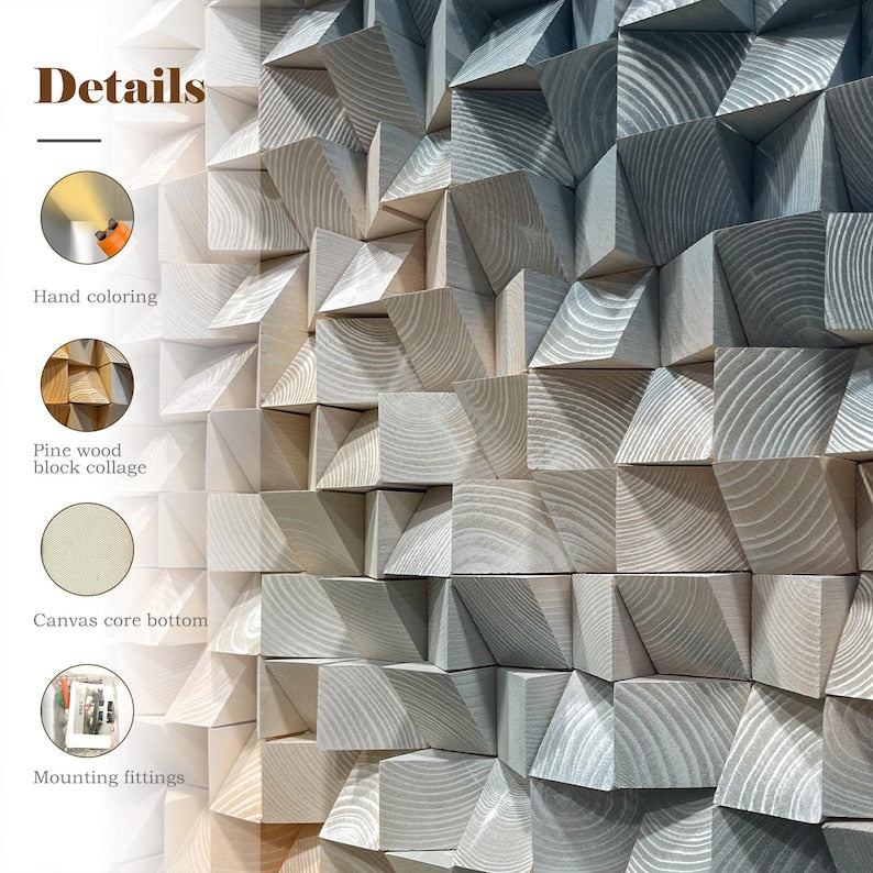 Monochrome Facets Wood Mosaic Wall Decor