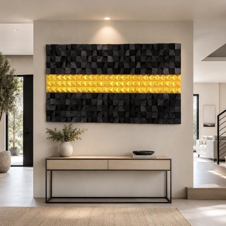 Obsidian Gold Wood Mosaic Wall Decor