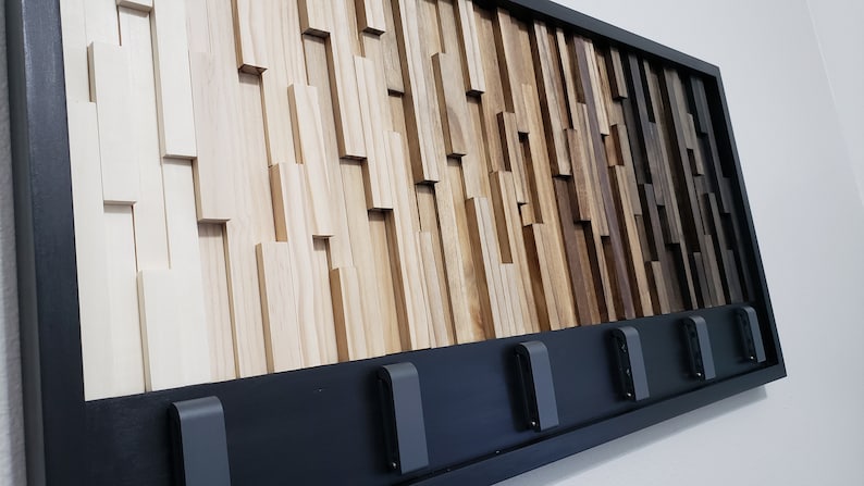 Timber Gradient With Hook Rack Plank Wood Mosaic Wall Decor