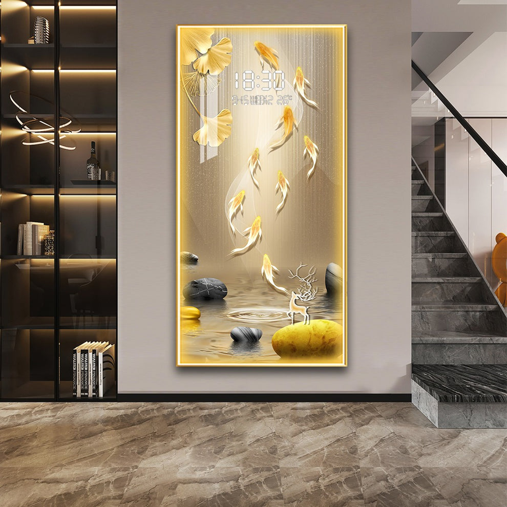 Lucky Fish Crystal Painting With Digital Clock And Led
