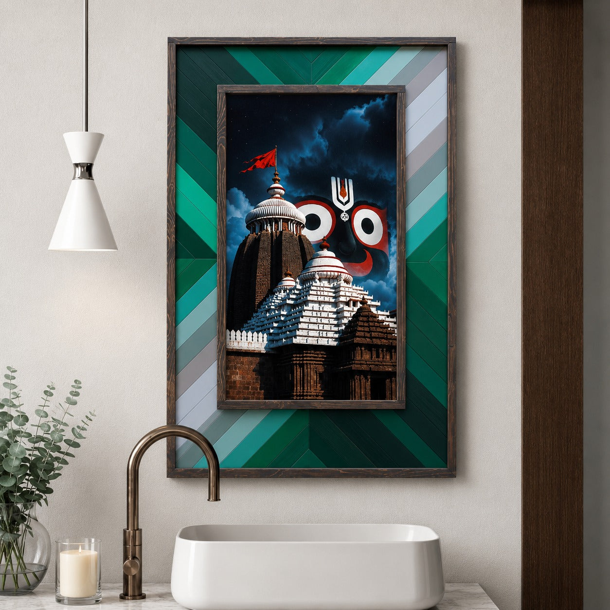 Divine Jagannath Temple Wood Mosaic Wall Art