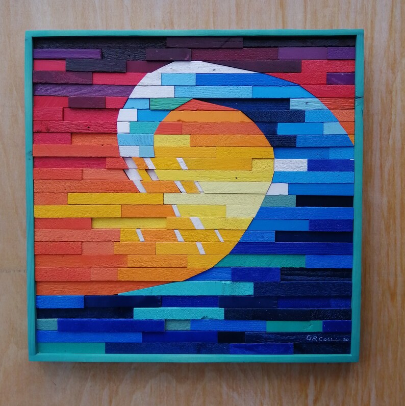 Wave At Sunset Plank Wood Mosaic Wall Decor