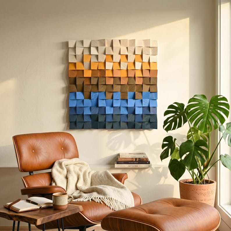Square Acoustic Sound Diffuser Wood Mosaic Wall Decor