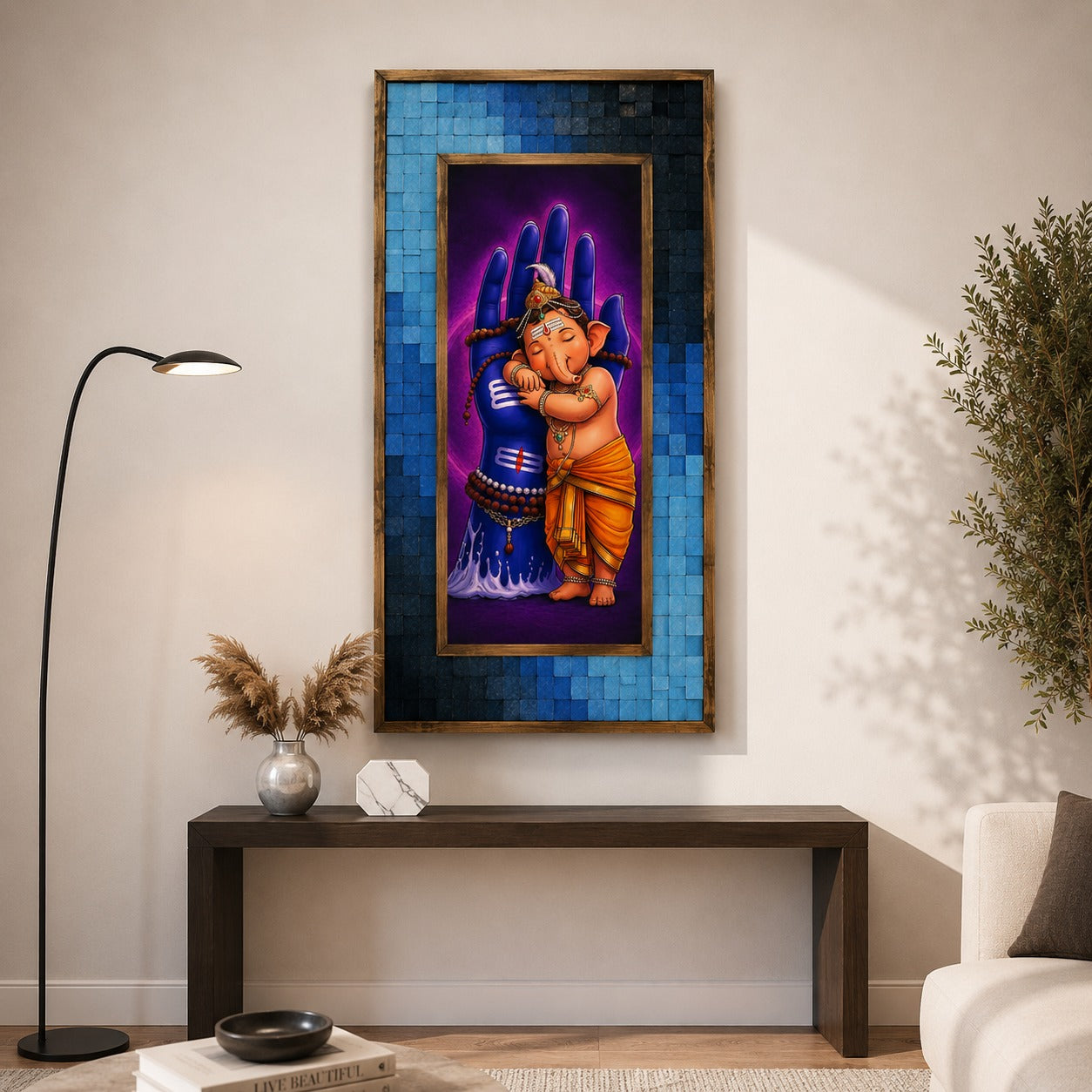 Sacred Bond – Shiva & Bal Ganesha Wood Mosaic Wall Art