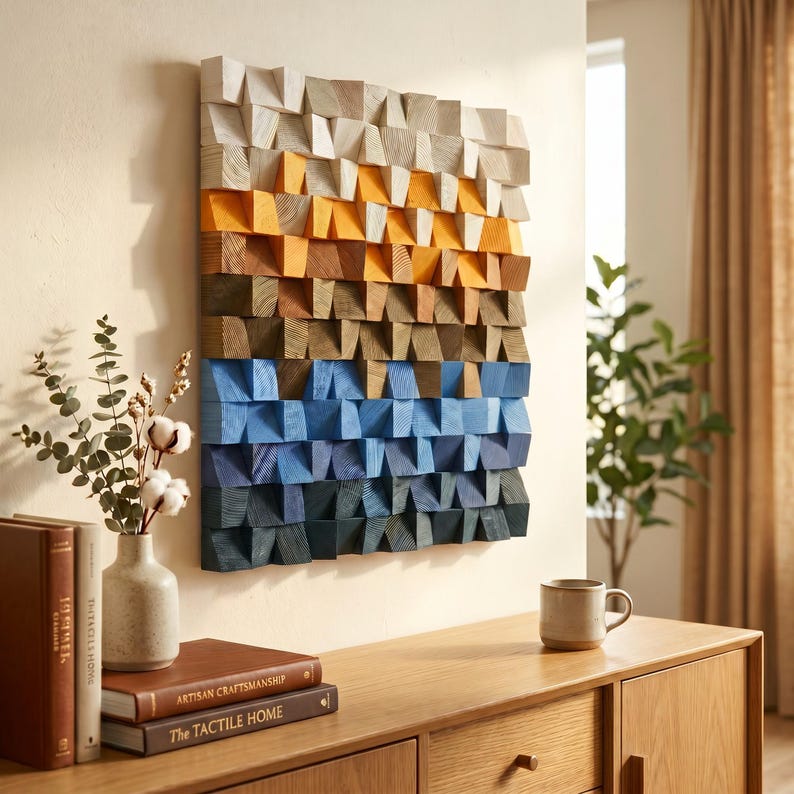 Square Acoustic Sound Diffuser Wood Mosaic Wall Decor