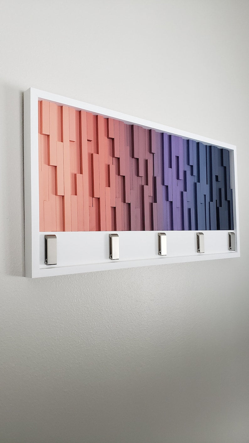 Gradient Luxe Wall Hook Rack Plank Wood Mosaic Wall Decor