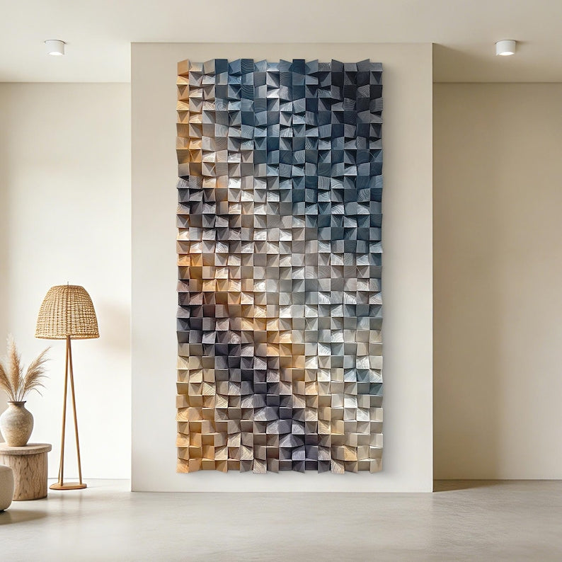 Monochrome Facets Wood Mosaic Wall Decor