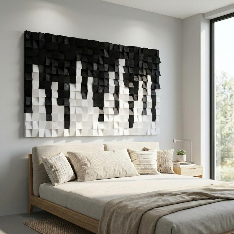 Black and White Wood Mosaic Wall Decor