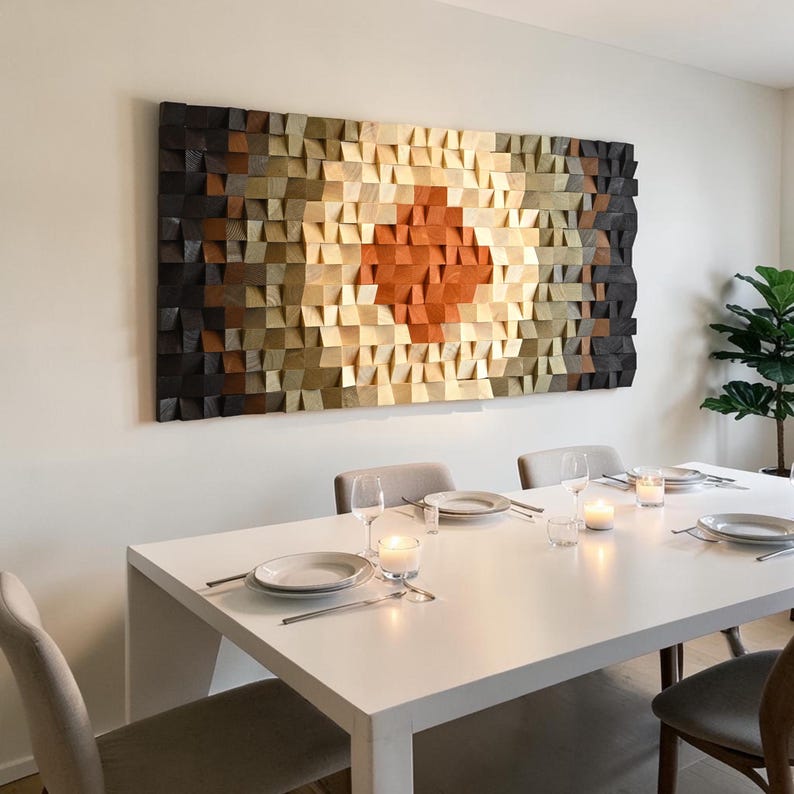 Sound Absorbing Art for Living Room Wood Mosaic Wall Decor
