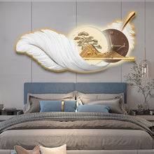 Load image into Gallery viewer, Serene Deer Landscape with Feather and Clock Wall Art
