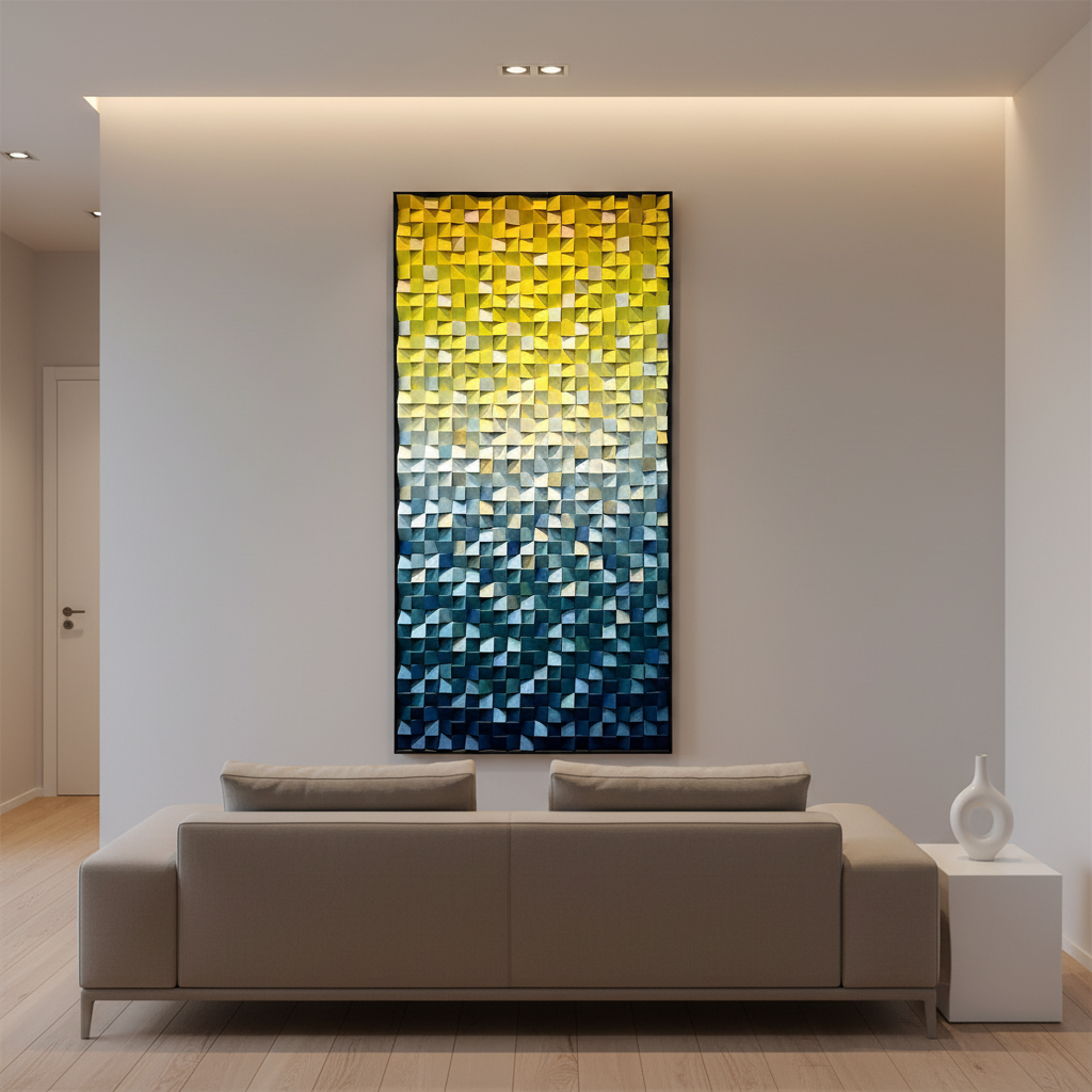 Blue and Yellow Ombre Art Geometric Wood Mosaic Wall Decor