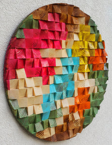 Stunning Round Piece Wood Mosaic Wall Decor