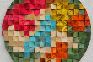 Stunning Round Piece Wood Mosaic Wall Decor