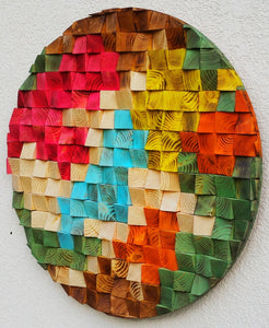 Stunning Round Piece Wood Mosaic Wall Decor
