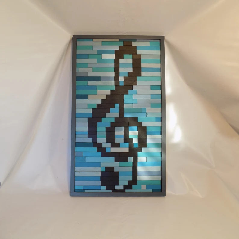 Teal and Turquoise Music Note Plank Wood Mosaic Wall Decor