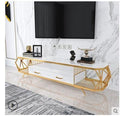 Elegant White TV stand Stone Top Minimalist Media Console With 2 Drawers