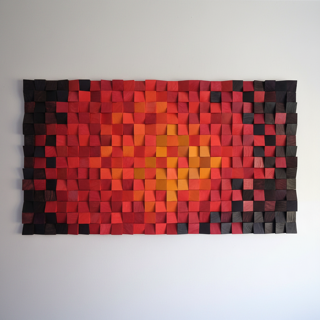 Sizzling Volcano Wood Mosaic Wall Decor