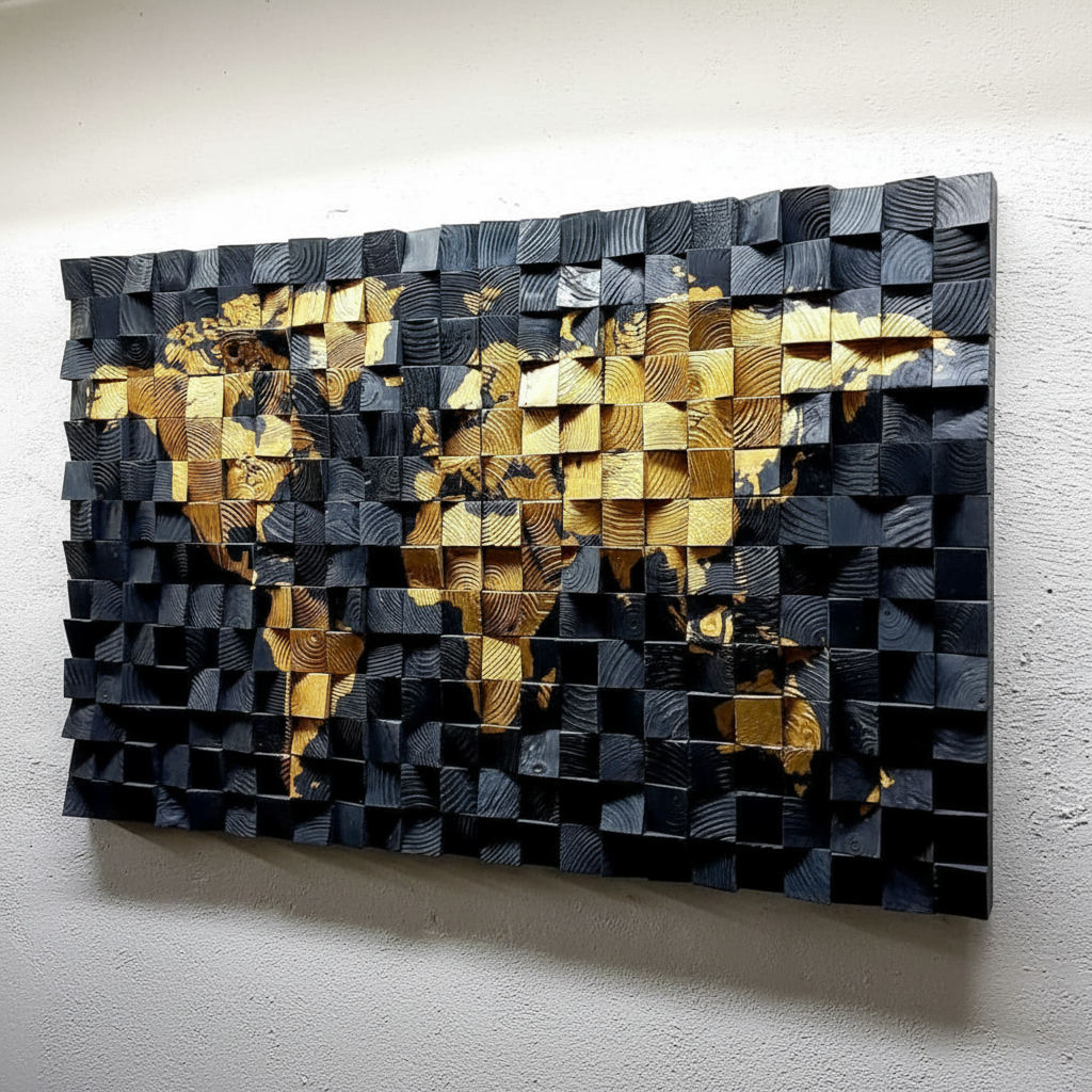 The World Is Yours Wood Mosaic Wall Decor