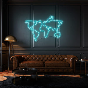 WORLD MAP NEON WALL ART