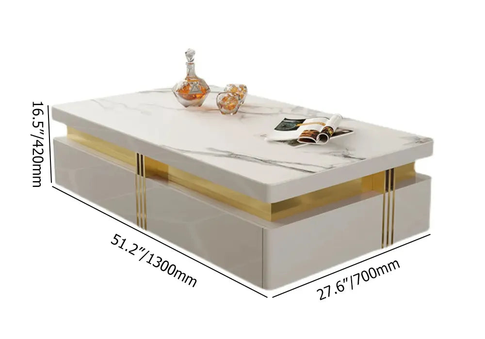 Modern Wood Coffee Table with Storage in White Center Table with Stainless Steel Base