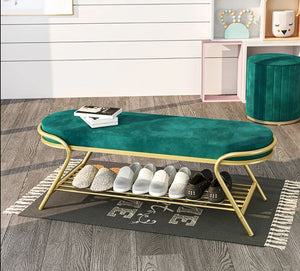 Modern Bench With Shoe Rack In Green