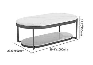 2-Tiered Modern Marble Coffee Table Black & White with Shelf Metal Frame