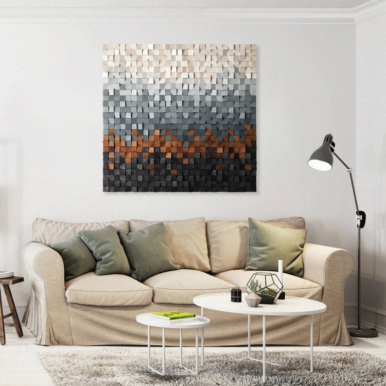 Off - White Wood Mosaic Wall Decor