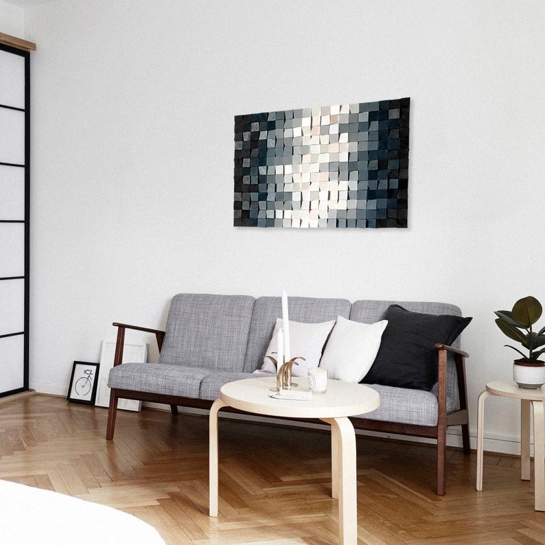 Gray Tone Wood Mosaic Wall Decor