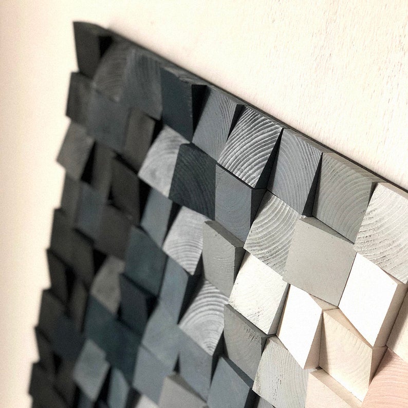 Gray Tone Wood Mosaic Wall Decor