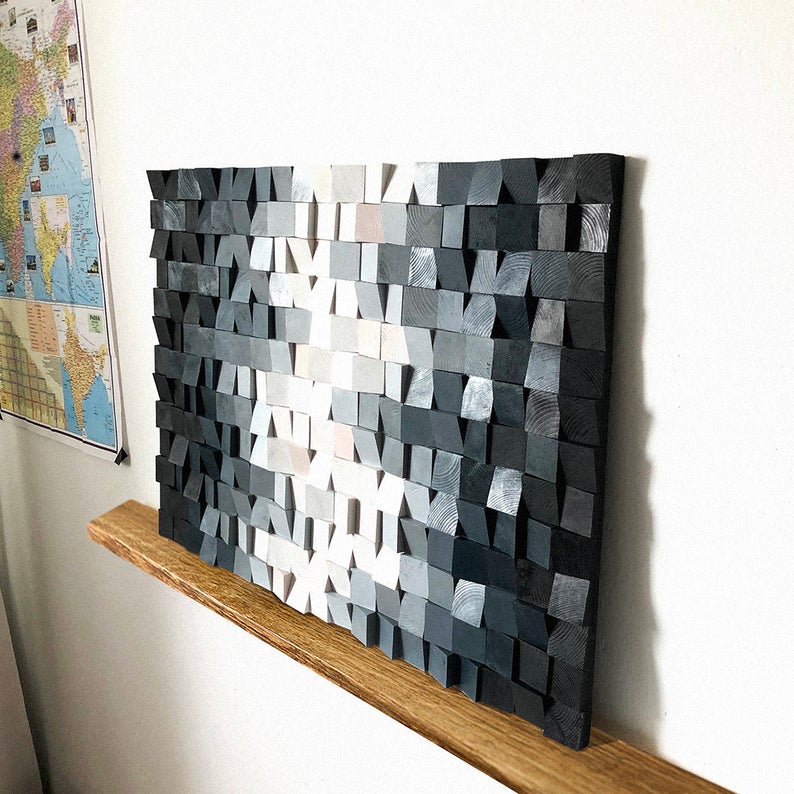 Gray Tone Wood Mosaic Wall Decor