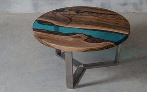 Epoxy Resin Blue River Round Live Edge Coffee Table