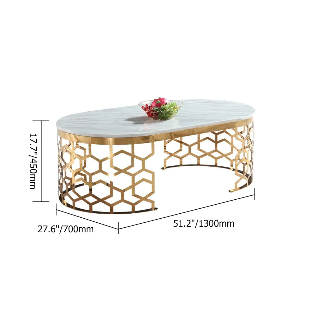Modern Oval Coffee Table Marble Top with Stainless Steel Frame