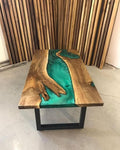 Modern Ocean Green Epoxy Resin Dining Table