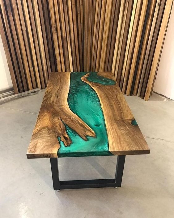 Modern Ocean Green Epoxy Resin Dining Table